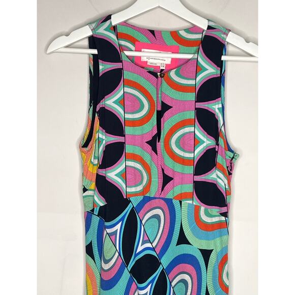 Anthropologie Kenzie Geometric Print Asymmetrical Midi Dress Multi Women's US 4 - Picture 4 of 12